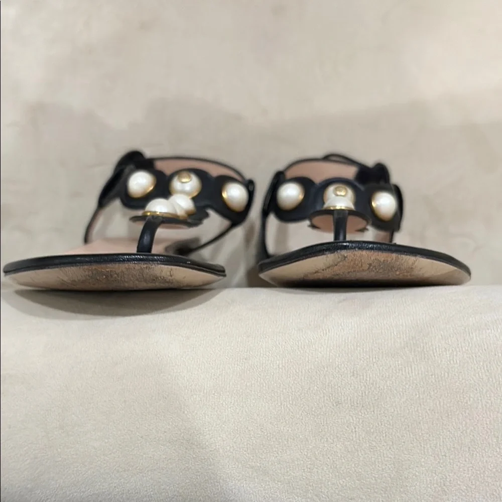 Gucci Black Sandals with Pearl Embellishments - Picture 12 of 14